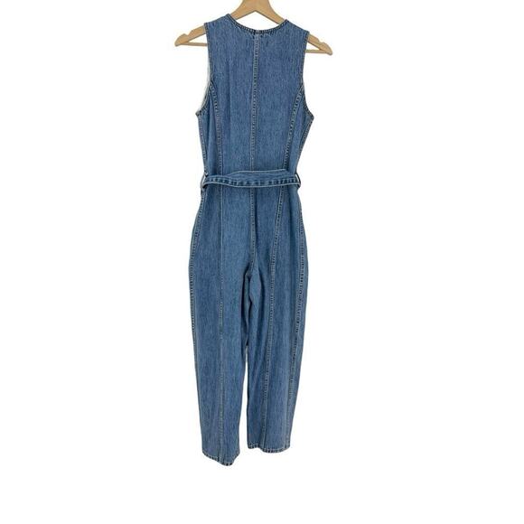 Madewell Denim Sleeveless Tie-Waist Jumpsuit in Belvoir Wash Sz XXS - Picture 4 of 9